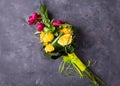 Bouquet of yellow, pink roses.. Still life with colorful flowers. Fresh roses. Royalty Free Stock Photo