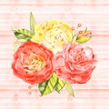 A bouquet of yellow and red roses, vintage styled watercolor drawing on white background a decorative border for a Royalty Free Stock Photo