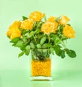 Bouquet of Yellow Roses in a Decorative Vase Isolated on Light Background. Royalty Free Stock Photo