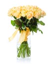 Bouquet of yellow roses in glass vase over white Royalty Free Stock Photo