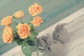 Bouquet of yellow roses in glass vase Royalty Free Stock Photo