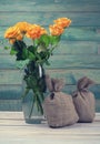 Bouquet of yellow roses in glass vase Royalty Free Stock Photo