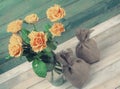 Bouquet of yellow roses in glass vase Royalty Free Stock Photo