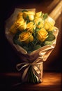 A Bouquet of Yellow Roses Sitting on a Table