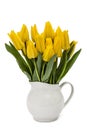 Bouquet from yellow tulips in vase, isolated on white background Royalty Free Stock Photo