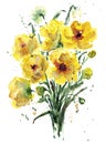 Bouquet of yellow watercolor flowers in sketch style