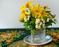 Bouquet of Yellow and White Flowers in Glass Vase Royalty Free Stock Photo