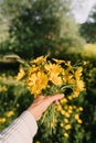 Bouquet of wild flowers in hand