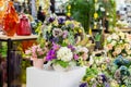 Bouquets of artificial flowers, rose hydrangea violet crocus, floristry. flower sales, interior design