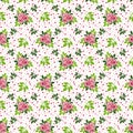Bouquets of bright roses, leaves and spots on a white background, seamless pattern Royalty Free Stock Photo