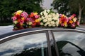 Bouquets on car