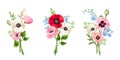 Bouquets of colorful flowers. Vector illustration Royalty Free Stock Photo