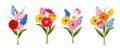 Bouquets of colorful spring flowers. Set of vector illustrations Royalty Free Stock Photo