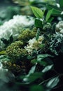 bouquets of different greens and white flowers for a wedding