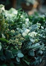 bouquets of different greens and white flowers for a wedding