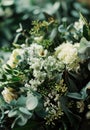 bouquets of different greens and white flowers for a wedding