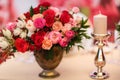 Bouquets flower in vase on the wedding table Royalty Free Stock Photo