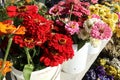 bouquets of flowers at the summer market Royalty Free Stock Photo