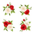 Bouquets of red and white roses. Vector set of four illustrations. Royalty Free Stock Photo