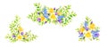 Bouquets of spring flowers. A set of watercolor compositions of daffodils, crocuses, muscari.
