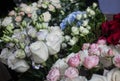 Bouquets of white and gently pink roses. The bride`s bouquet. Mother`s Day and March 8