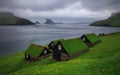 Bour village in Faroe islands - Ocean and mountain landscape