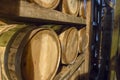 Bourbon barrels on rack in warehouse Royalty Free Stock Photo