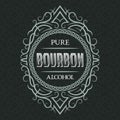 Bourbon pure alcohol label design template. Patterned vintage frame with text on pattern background Royalty Free Stock Photo