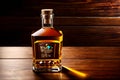 Bourbon rum whiskey bottle wooden table bar distilled liquor