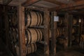 Bourbon Whiskey Being Stored Oak Barrels Royalty Free Stock Photo