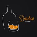 Bourbon or whiskey logo. Brandy bottle and glass Royalty Free Stock Photo