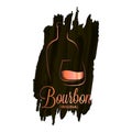 Bourbon or whiskey watercolor logo. Brandy bottle