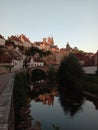 Sunset Castle of semur en auxois, tower of the castle hamle, small town of France Royalty Free Stock Photo