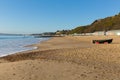 Bournemouth beach Dorset England UK with boat sea and blue sky Royalty Free Stock Photo