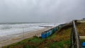 Bournemouth, Dorset / United Kingdom - February 9, 2020: Storm Ciara landing on Southwest English coast with huge crashing waves,