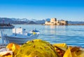 The Bourtzi water castle is a small island with a fortress at the coast of Nafplio. Royalty Free Stock Photo