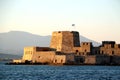 The Bourtzi water castle is a small island with a fortress at the coast of Nafplio in Greece Royalty Free Stock Photo