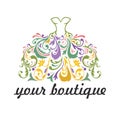Boutique, Bridal, Dress, Floral Vibrant Colorful Logo Template Illustration Vector Whimsical Design