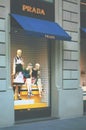 Boutique fashion display window with dressed mannequin in modern