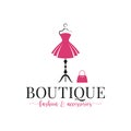 Boutique fashion logo. Mannequin dress and handbag Royalty Free Stock Photo