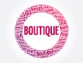 Boutique word cloud collage, concept background Royalty Free Stock Photo