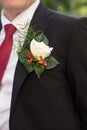 Boutonniere, buttonhole, wedding suit decoration. Groom Royalty Free Stock Photo