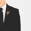 Boutonniere on a groom`s jacket. Royalty Free Stock Photo