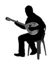 Bouzouki player vector silhouette illustration. Street performer