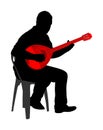 Bouzouki player vector silhouette illustration. Street performer. Greek traditional string instrument. Folklore performer .