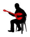 Bouzouki player vector silhouette illustration. Street performer. Greek traditional string instrument. Folklore performer.