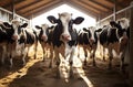 Bovine Assembly: Group of Cows Residing Indoors in Farm Yard. Generative ai