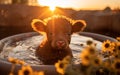 A Bovine Bliss: Cow Enjoys Refreshing Puddle Bath