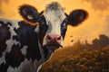 Bovine Spotted cow closeup. Generate Ai