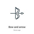 Bow and arrow outline vector icon. Thin line black bow and arrow icon, flat vector simple element illustration from editable stone Royalty Free Stock Photo